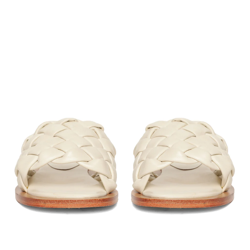 Saint Edetta White Woven Leather Sliders - Image 4