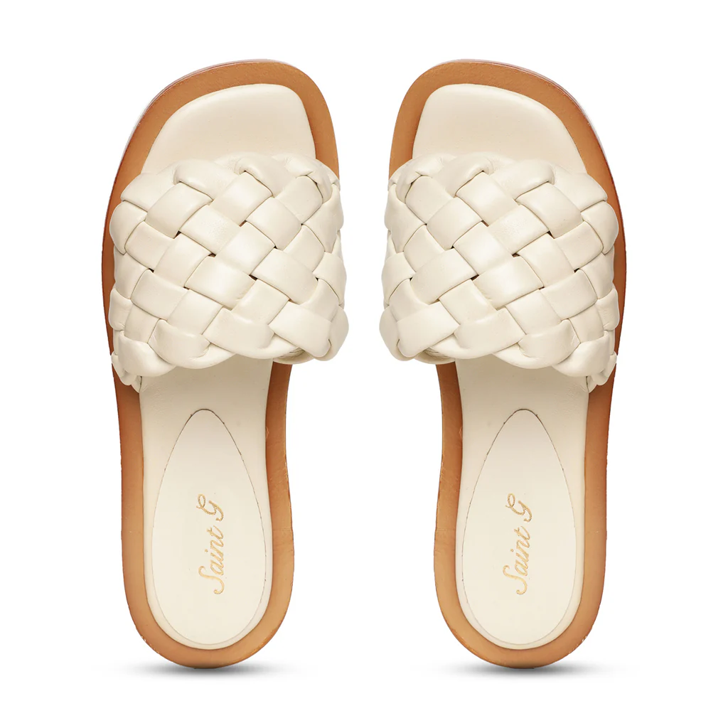 Saint Edetta White Woven Leather Sliders - Image 6