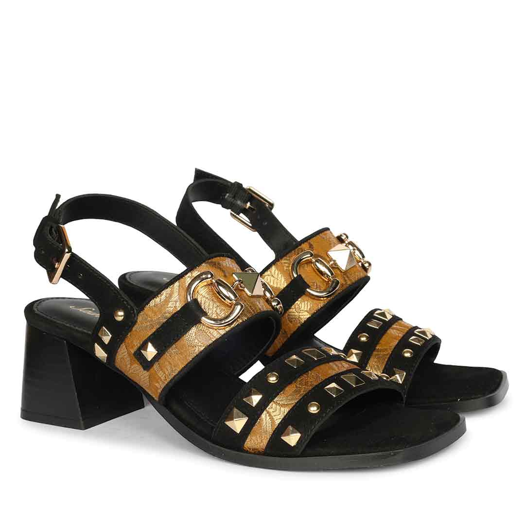 Saint Edie Embellished Metallic Black Leather Block Heel - Image 2
