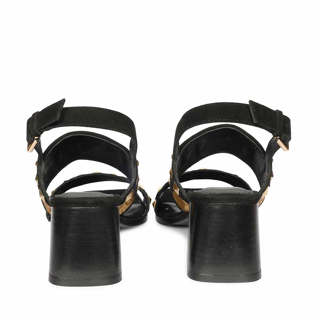 Saint Edie Embellished Metallic Black Leather Block Heel - Image 5