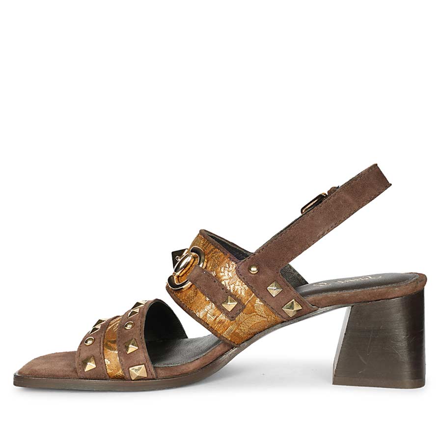 Saint Edie Embellished Metallic Brown Leather Block Heel - Image 3