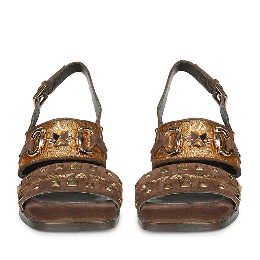 Saint Edie Embellished Metallic Brown Leather Block Heel - Image 4