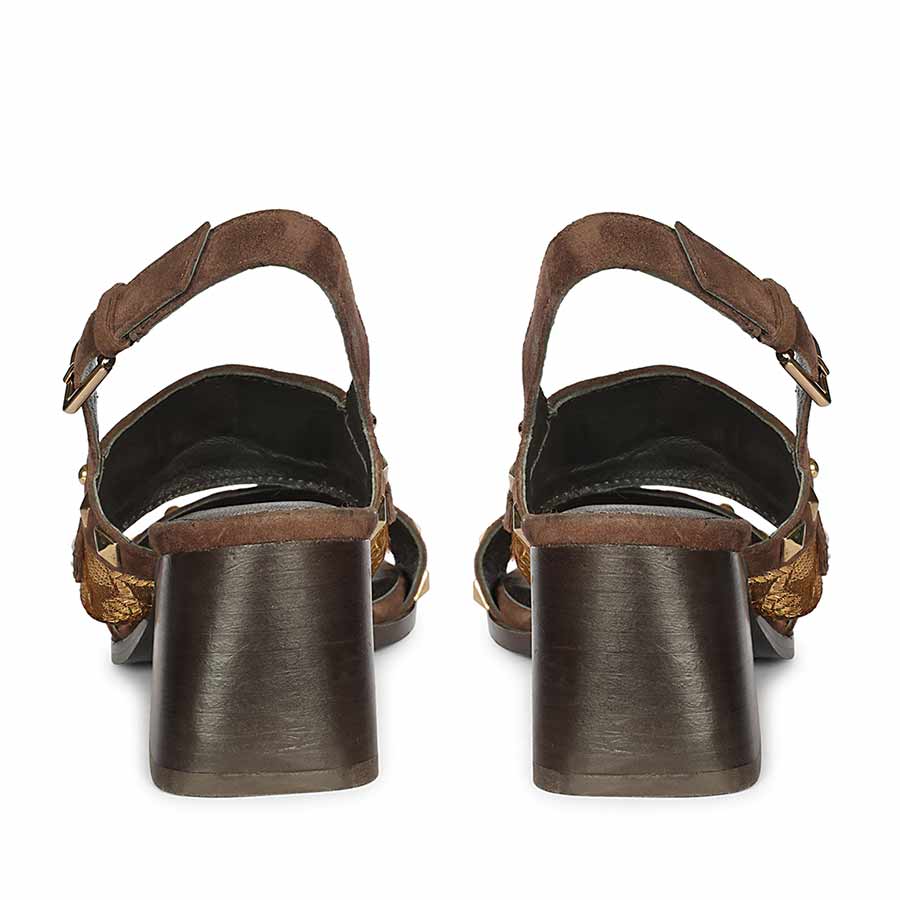 Saint Edie Embellished Metallic Brown Leather Block Heel - Image 5