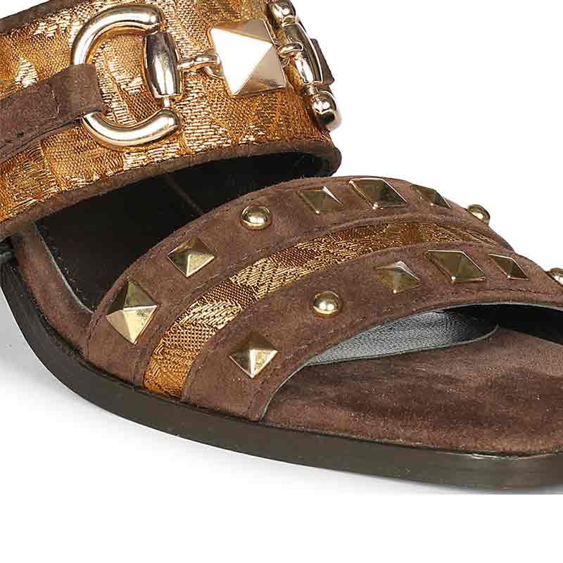 Saint Edie Embellished Metallic Brown Leather Block Heel - Image 6