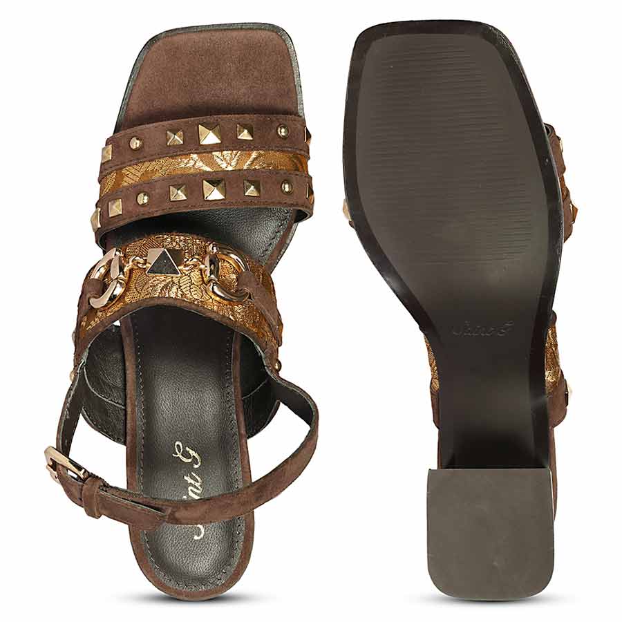 Saint Edie Embellished Metallic Brown Leather Block Heel - Image 7
