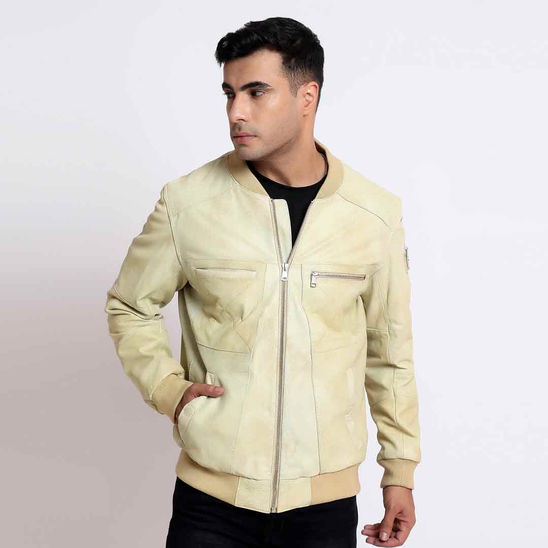 Saint Edith Beige Leather Men's Bomber Jackets - Image 2