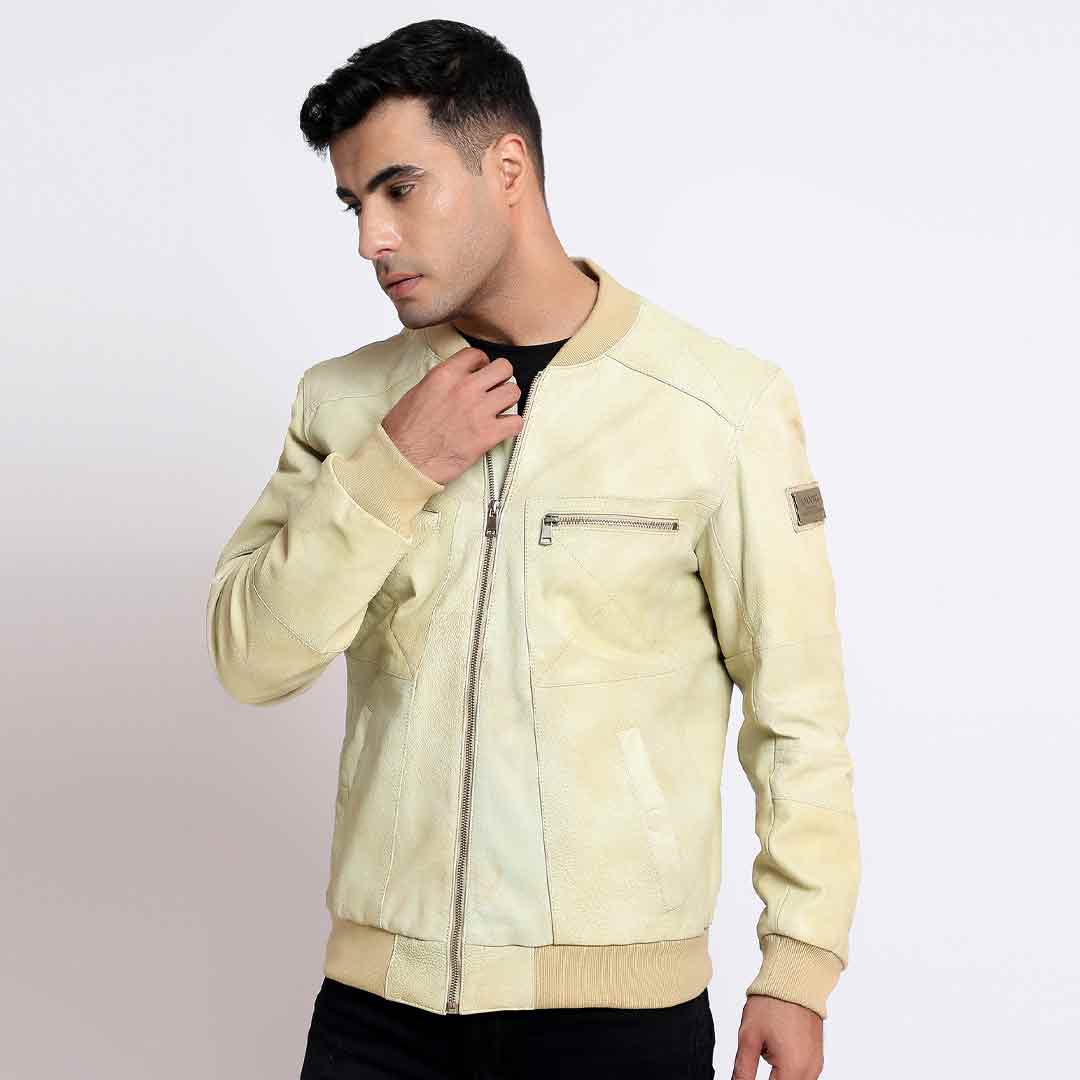 Saint Edith Beige Leather Men's Bomber Jackets - Image 3