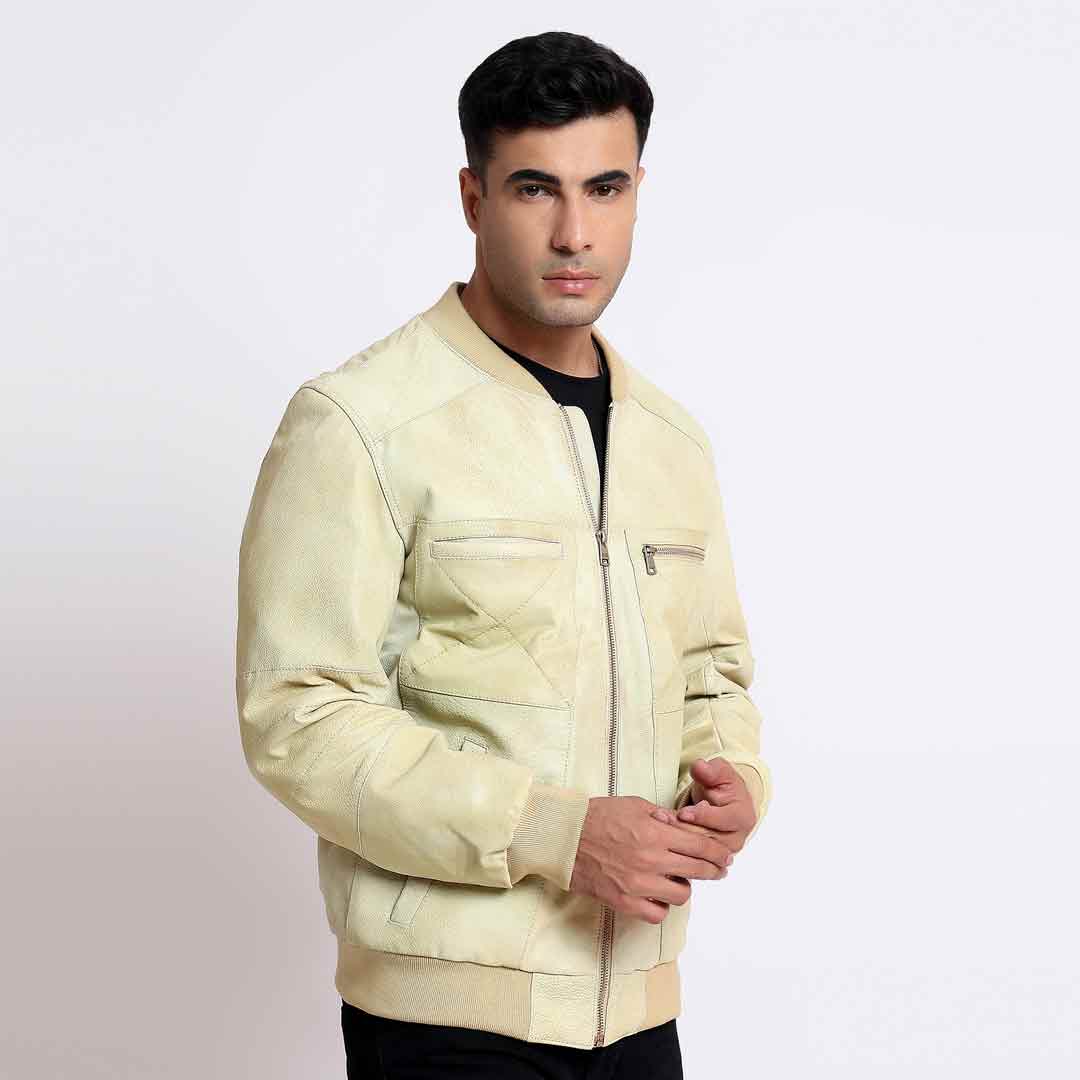 Saint Edith Beige Leather Men's Bomber Jackets - Image 4