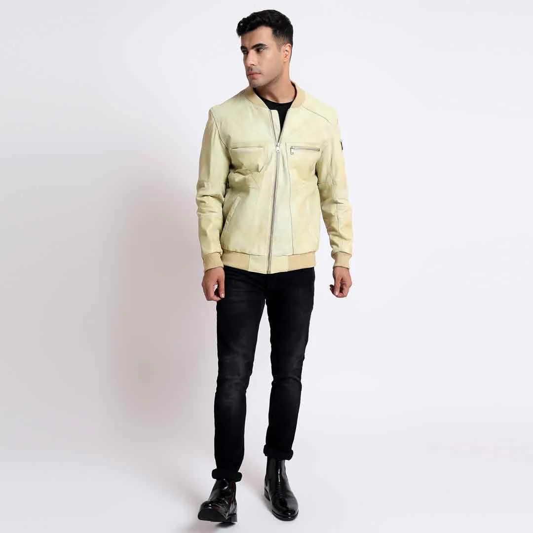 Saint Edith Beige Leather Men's Bomber Jackets - Image 5