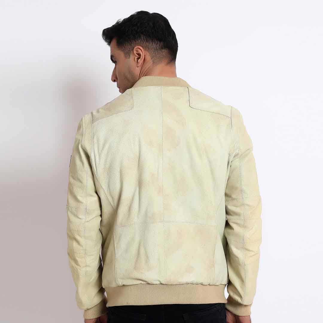 Saint Edith Beige Leather Men's Bomber Jackets - Image 6