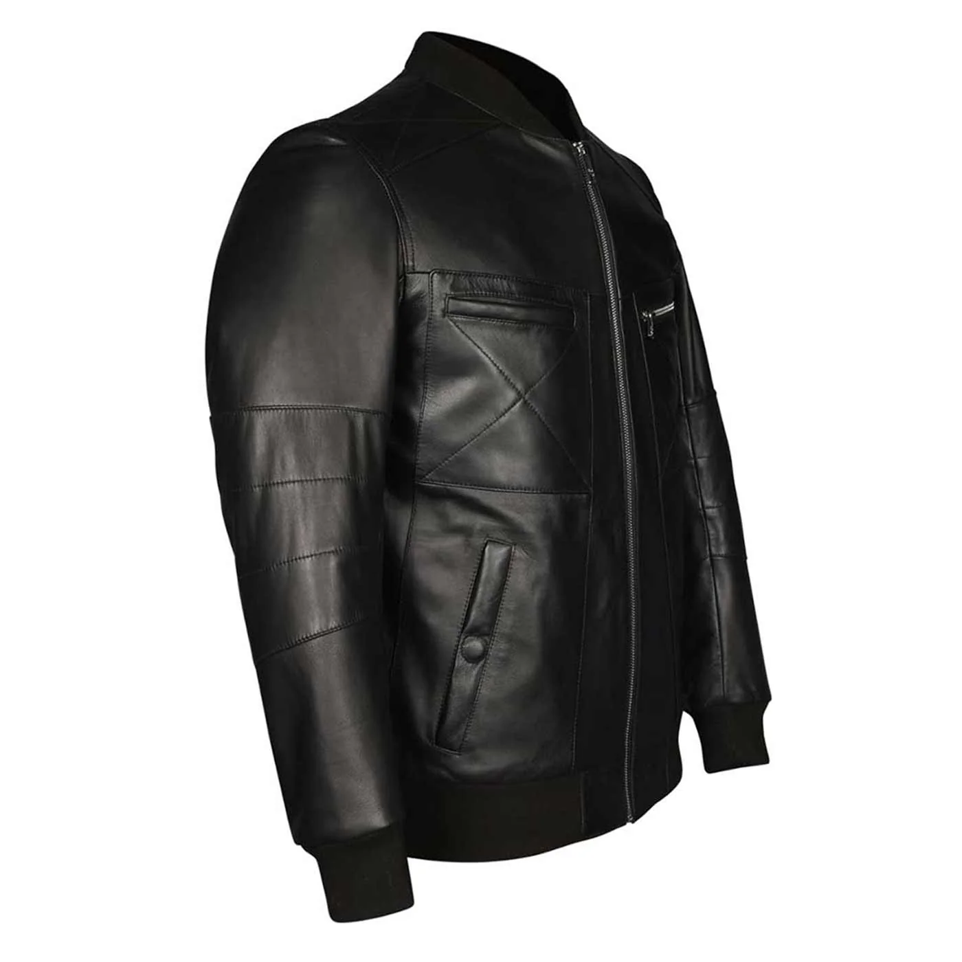 Saint Edith Black Leather Men's Bomber Jackets - Image 3