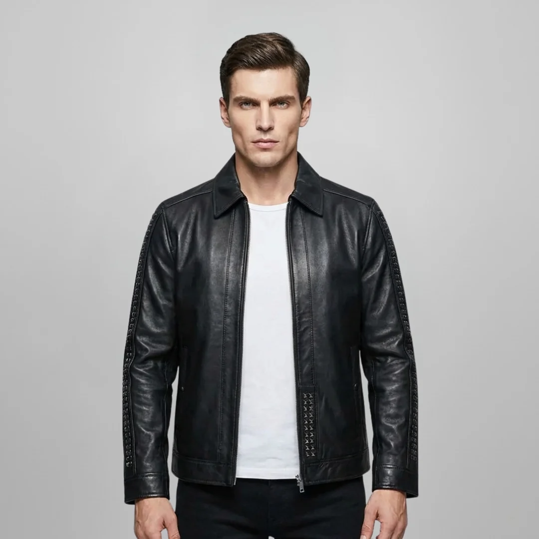 Saint Edoardo Studded Black Leather Men's Jackets