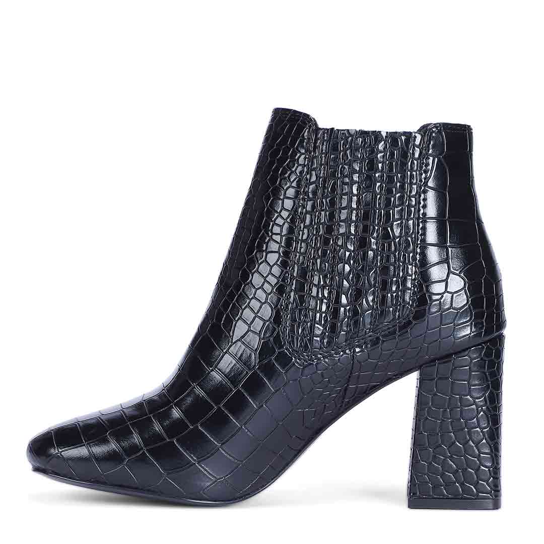 Saint Edwina Black Croc Embossed Vegan Leather Ankle Boots - Image 3
