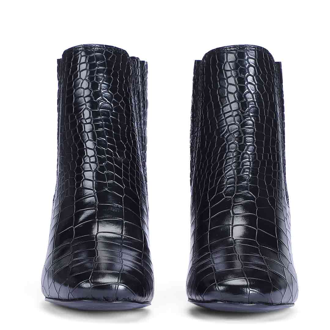 Saint Edwina Black Croc Embossed Vegan Leather Ankle Boots - Image 4