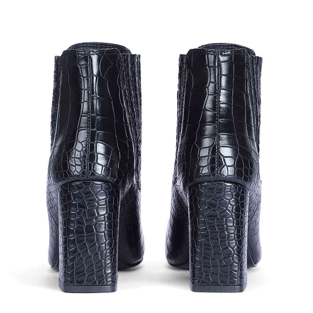 Saint Edwina Black Croc Embossed Vegan Leather Ankle Boots - Image 5
