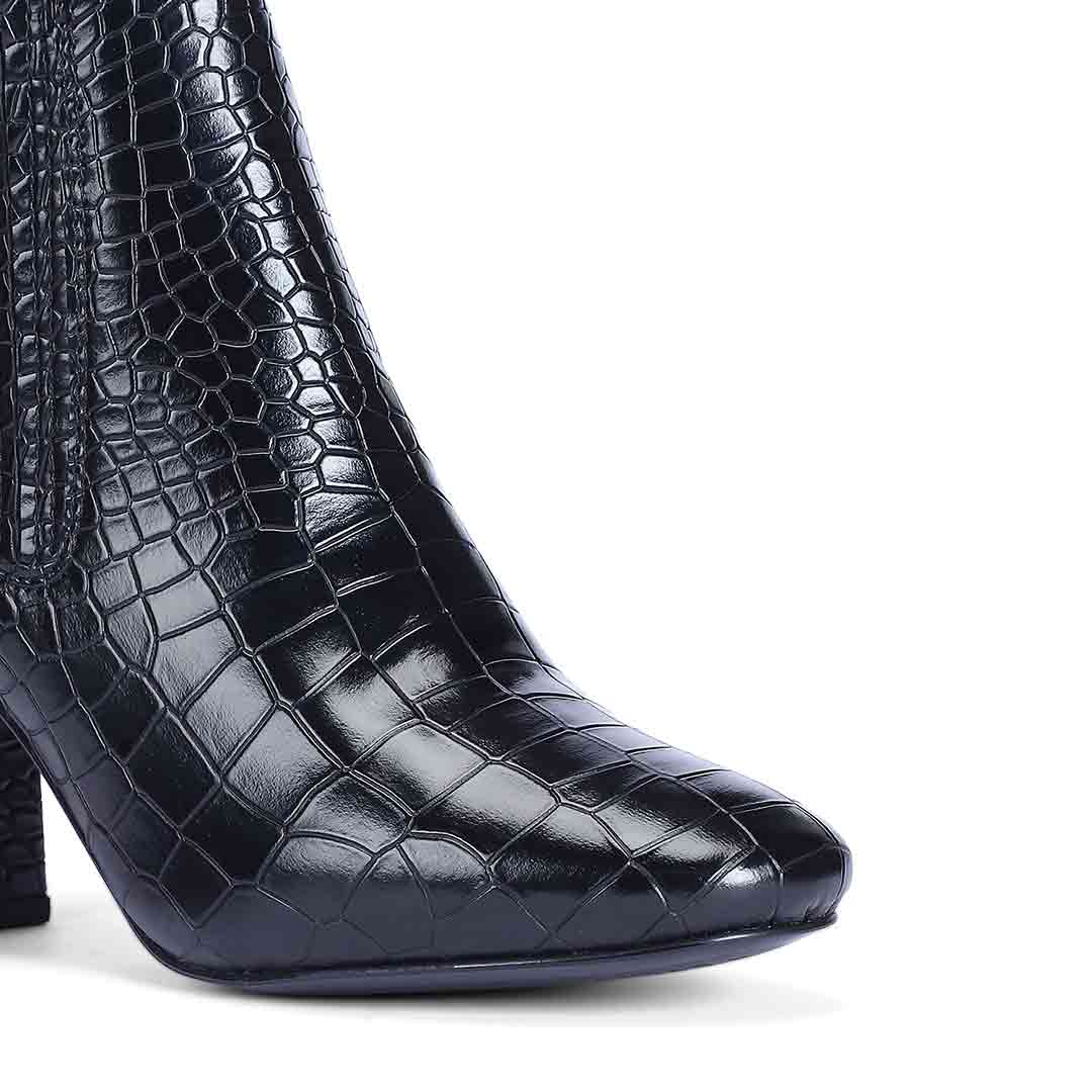 Saint Edwina Black Croc Embossed Vegan Leather Ankle Boots - Image 7