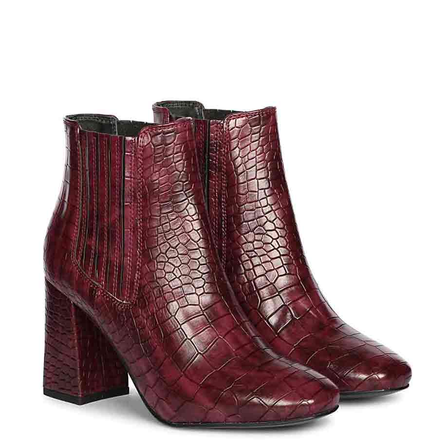 Saint Edwina Burgundy Croc Embossed Vegan Leather Ankle Boots - Image 3