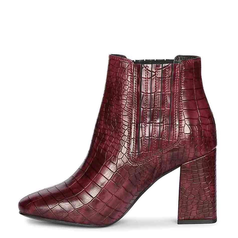 Saint Edwina Burgundy Croc Embossed Vegan Leather Ankle Boots - Image 4