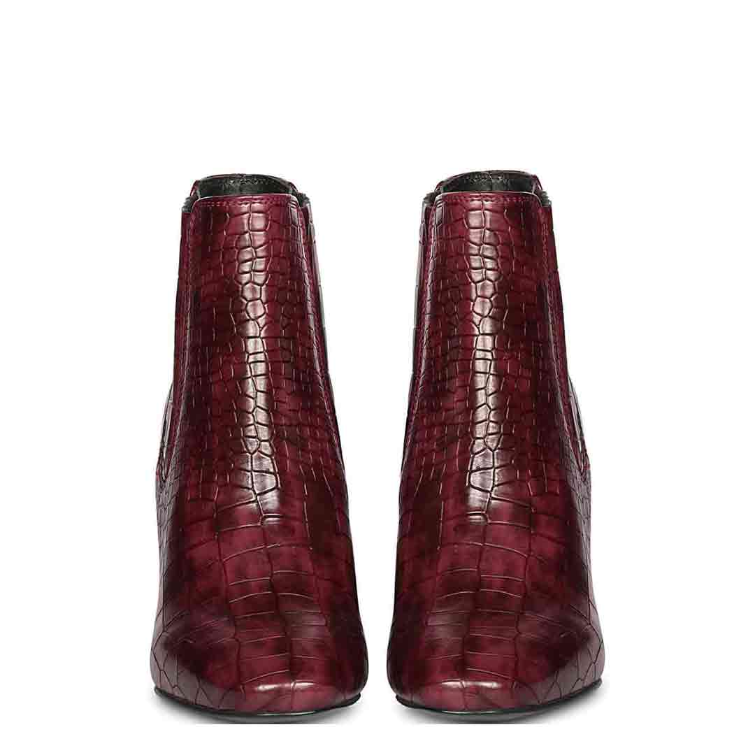 Saint Edwina Burgundy Croc Embossed Vegan Leather Ankle Boots - Image 5