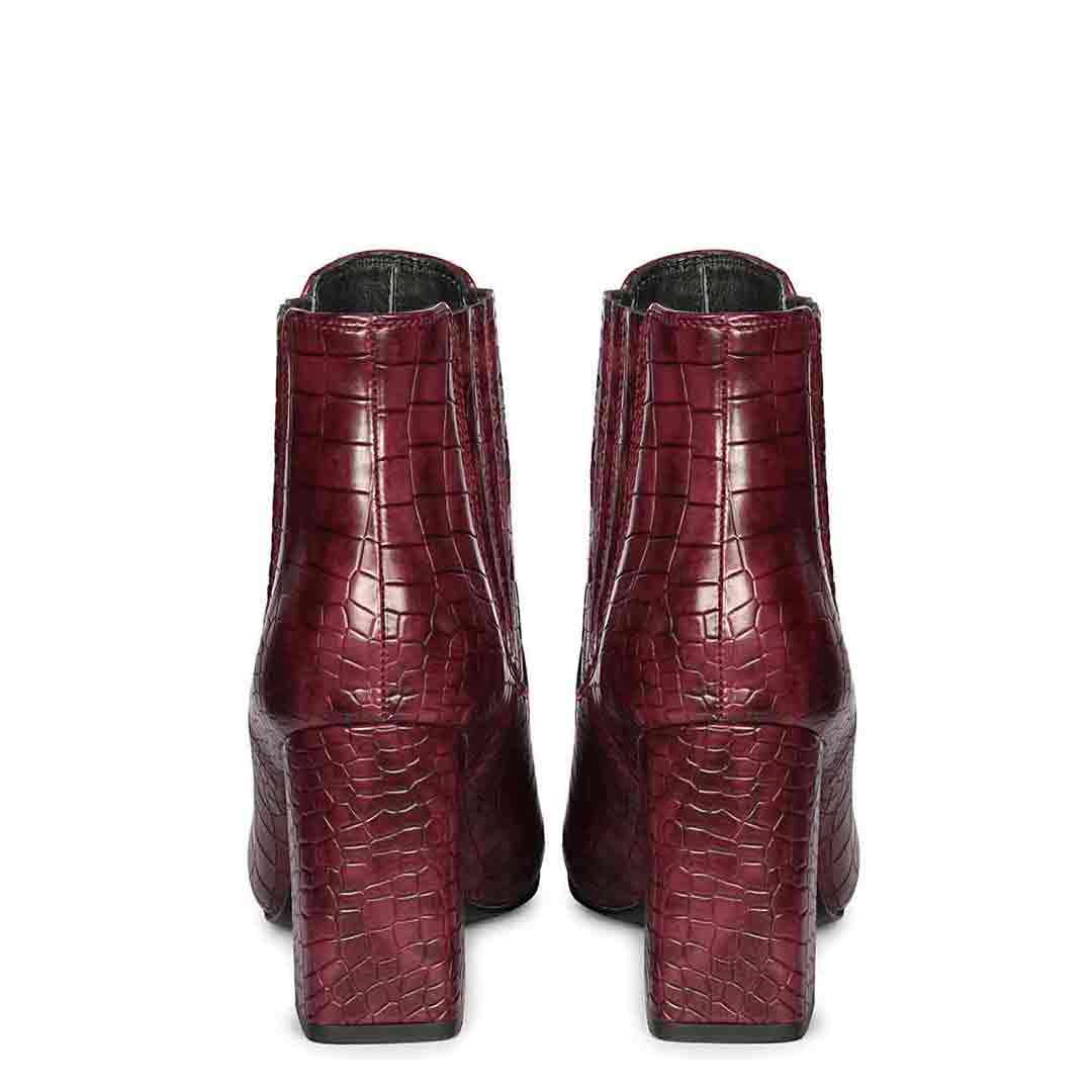 Saint Edwina Burgundy Croc Embossed Vegan Leather Ankle Boots - Image 6