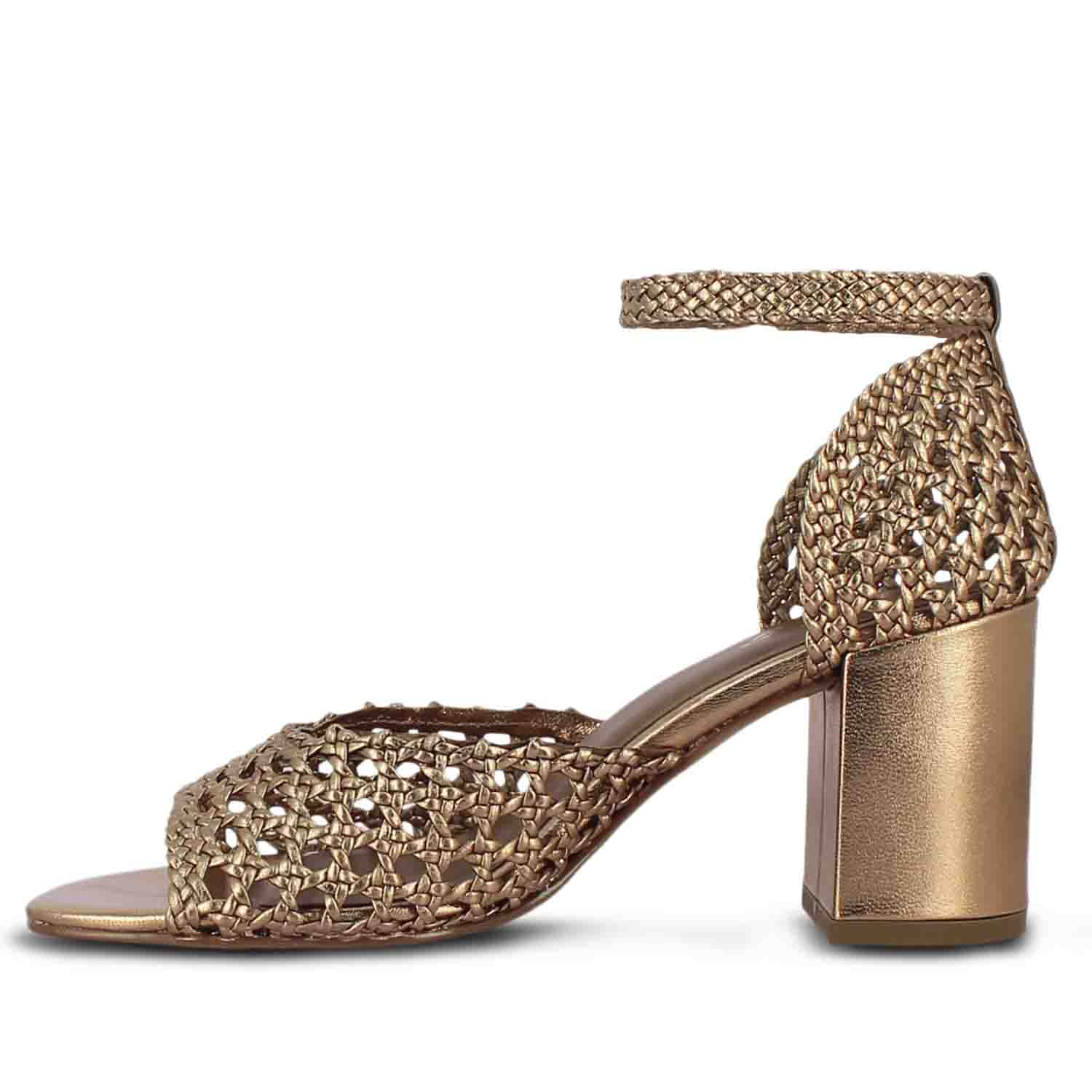 Saint Eibhlin Bronze Hand Woven Leather Block Heels - Image 3