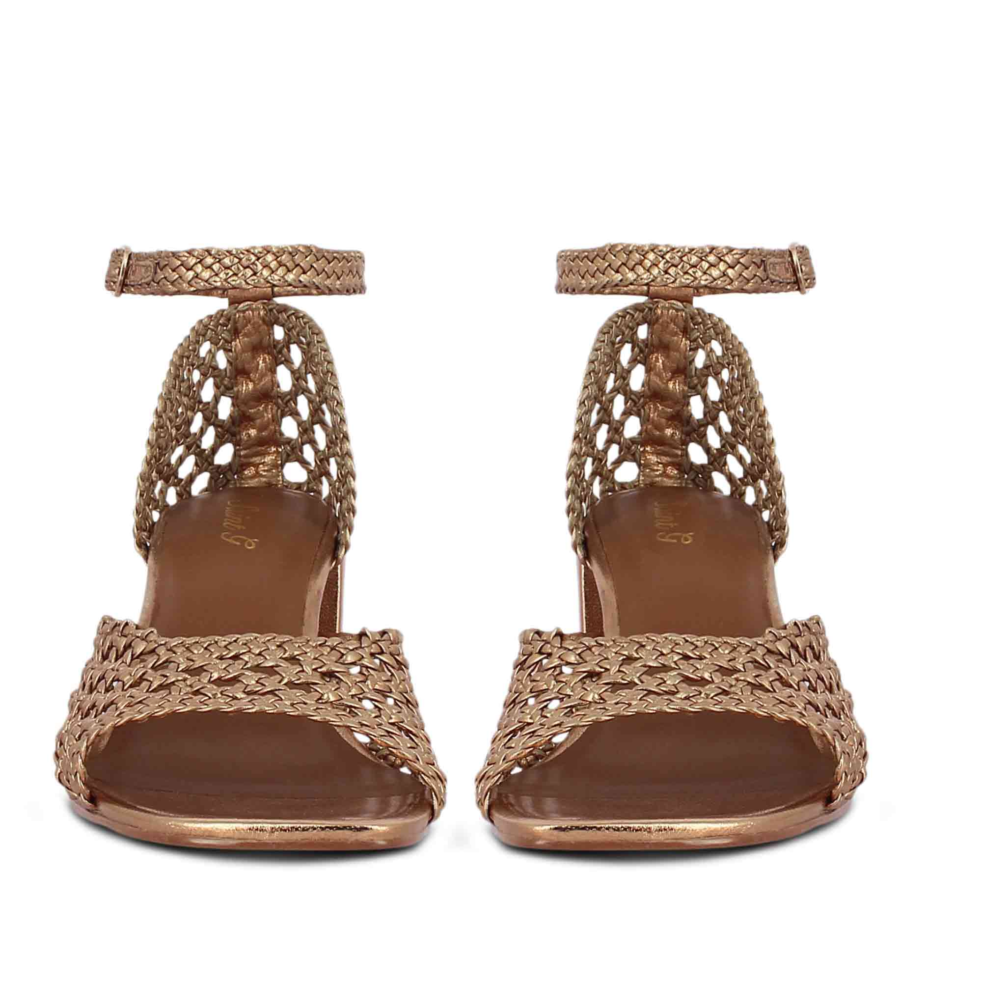 Saint Eibhlin Bronze Hand Woven Leather Block Heels - Image 4