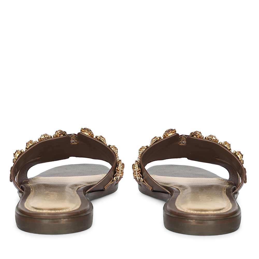 Saint Eileen Embroidered Stone Brown Leather Slides - Image 5