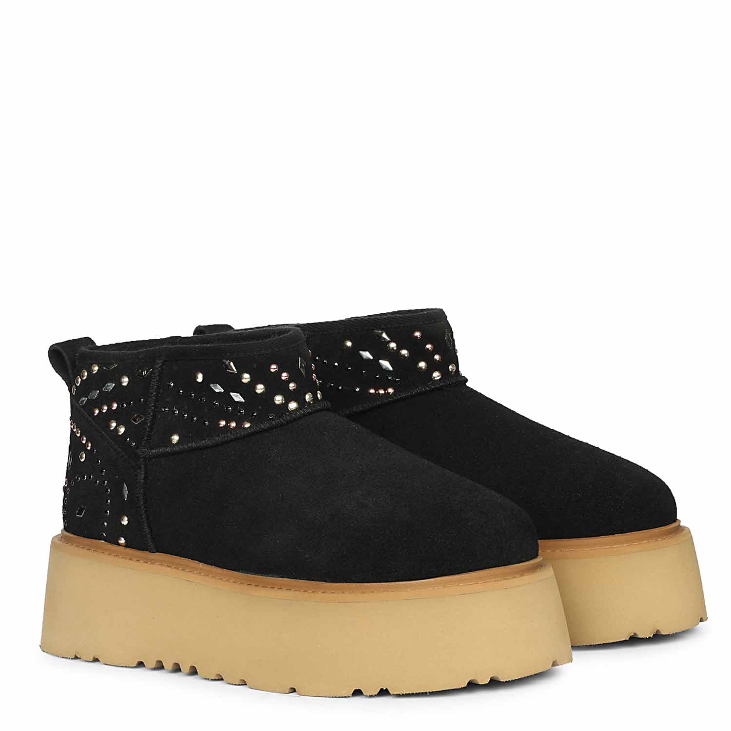 Saint Eislyn Studded Black Suede Leather Platform Boots - Image 2