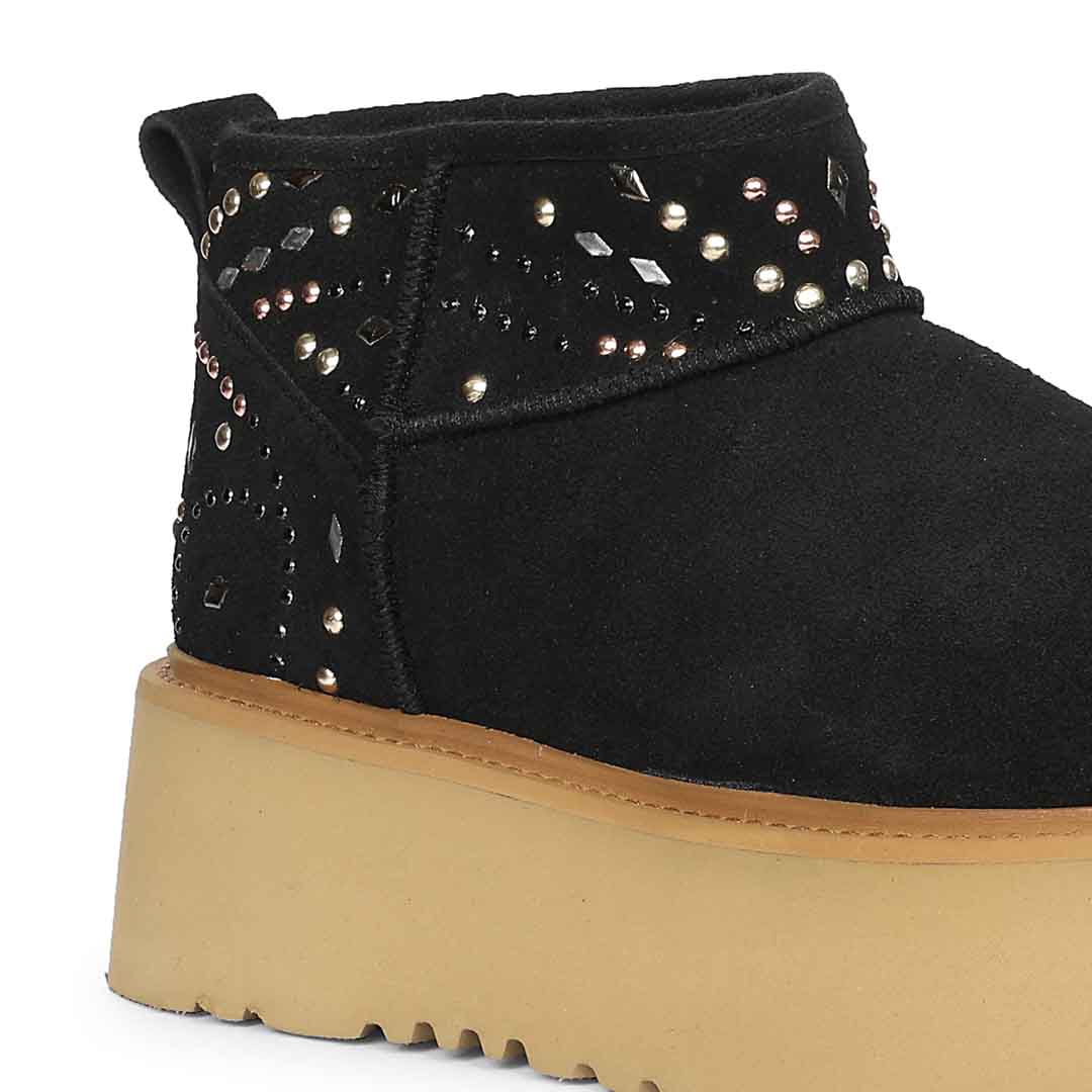 Saint Eislyn Studded Black Suede Leather Platform Boots - Image 6