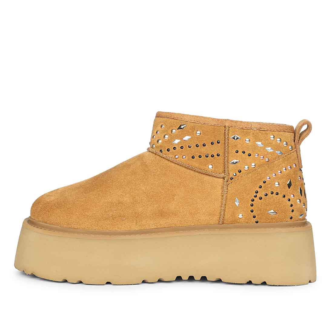 Saint Eislyn Studded Tan Suede Leather Platform Boots - Image 3