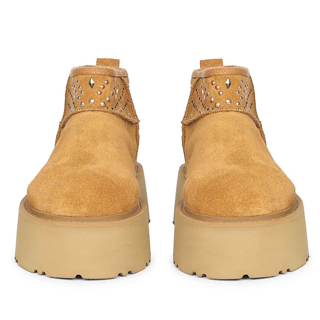 Saint Eislyn Studded Tan Suede Leather Platform Boots - Image 4