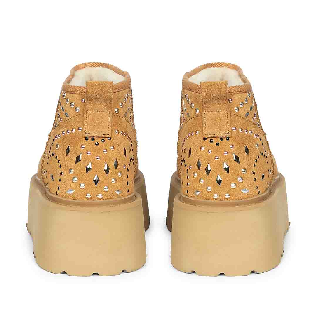 Saint Eislyn Studded Tan Suede Leather Platform Boots - Image 5