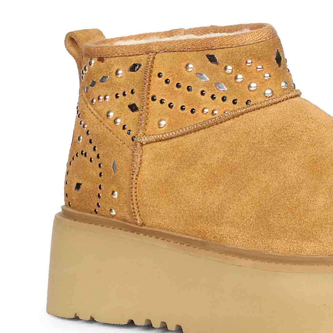 Saint Eislyn Studded Tan Suede Leather Platform Boots - Image 6