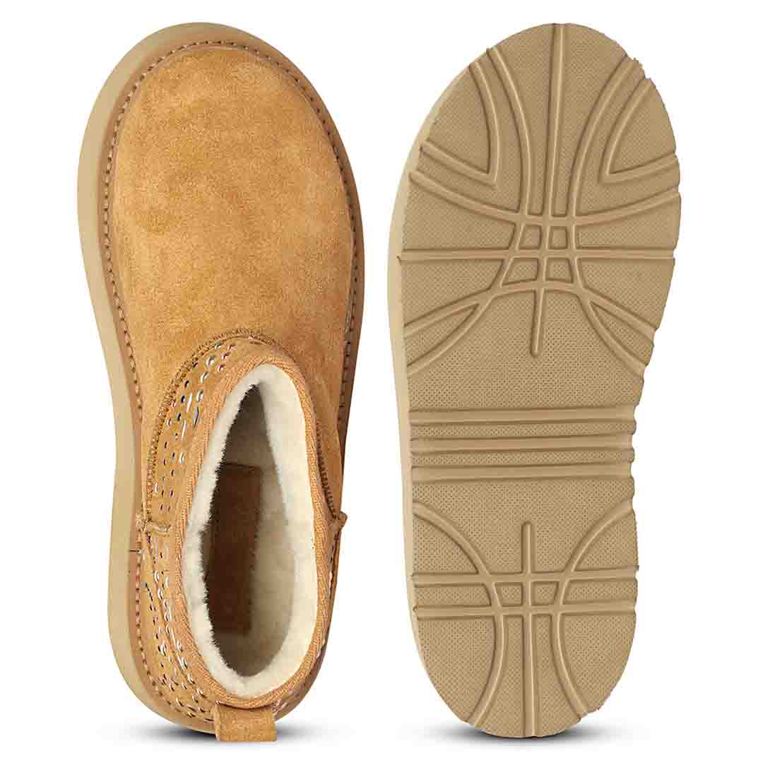 Saint Eislyn Studded Tan Suede Leather Platform Boots - Image 7