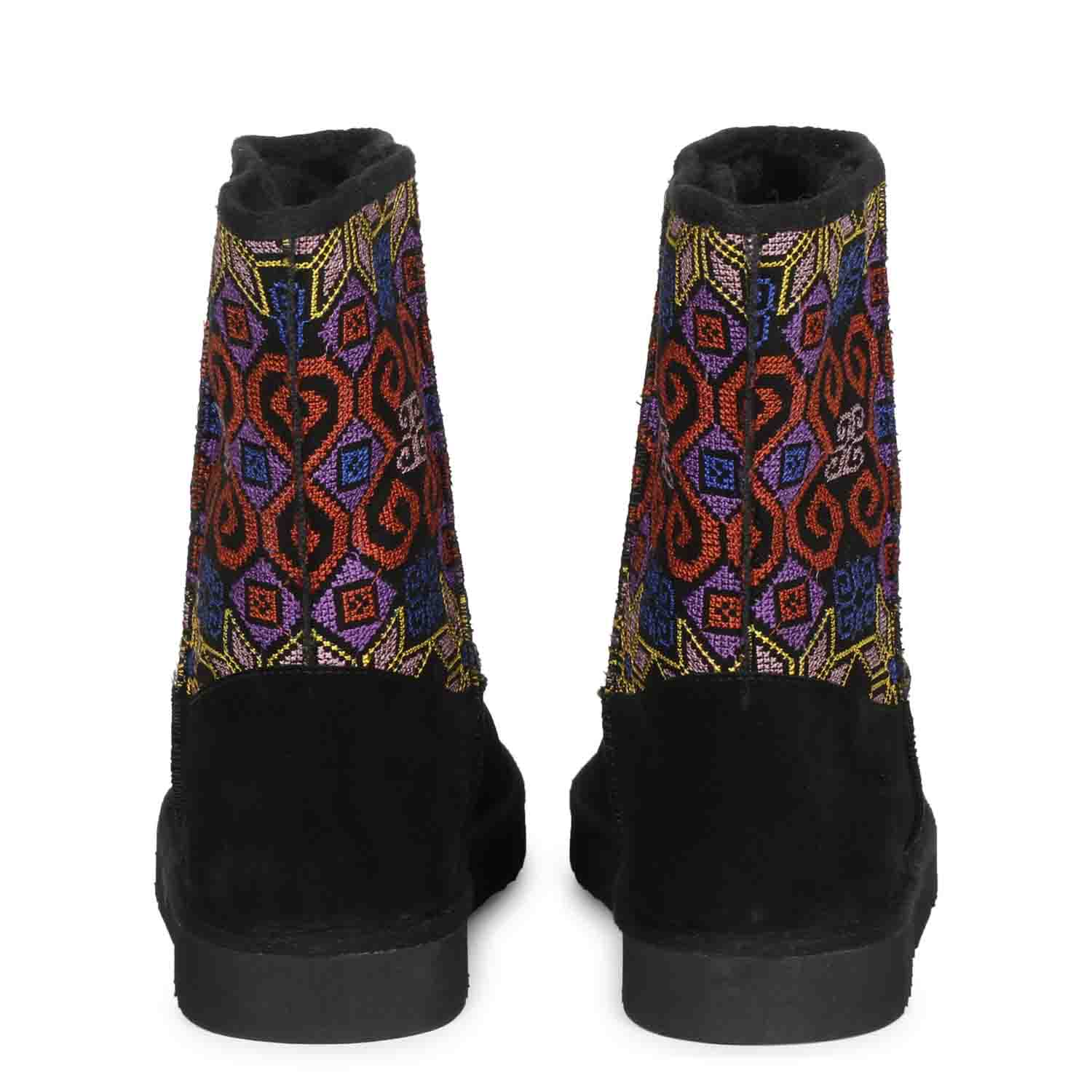 Saint Elaine Multi Embroidered Black Suede Snug Boots - Image 3