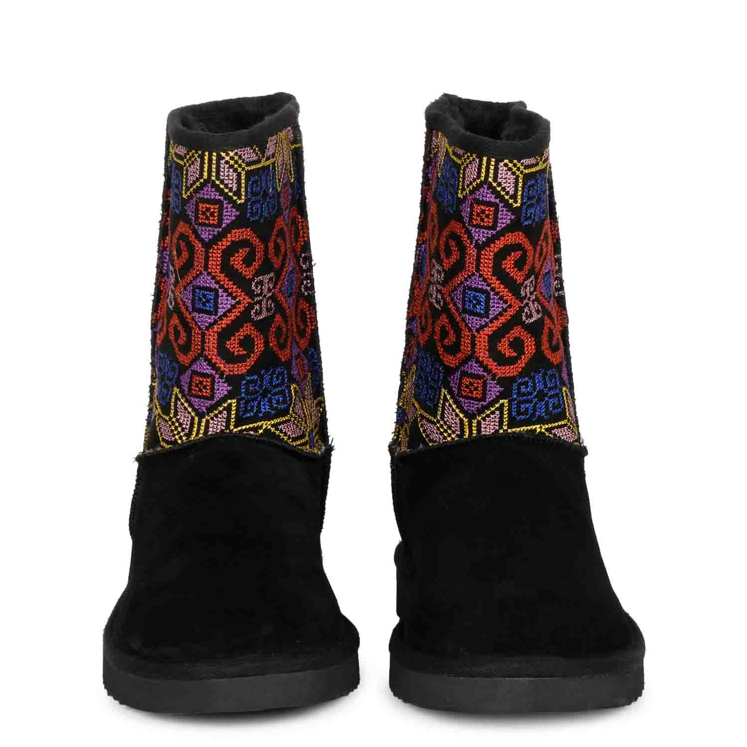 Saint Elaine Multi Embroidered Black Suede Snug Boots - Image 4
