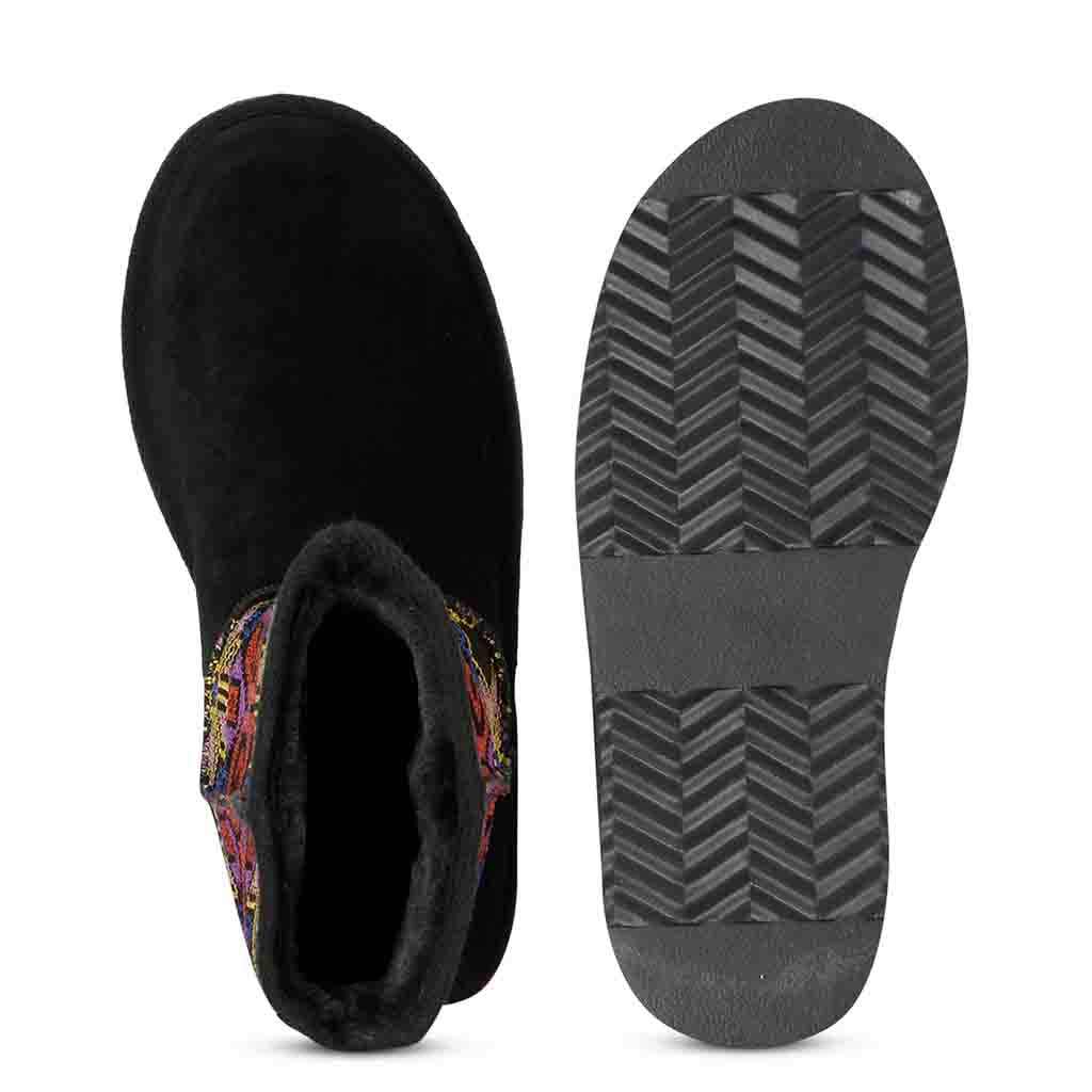 Saint Elaine Multi Embroidered Black Suede Snug Boots - Image 5