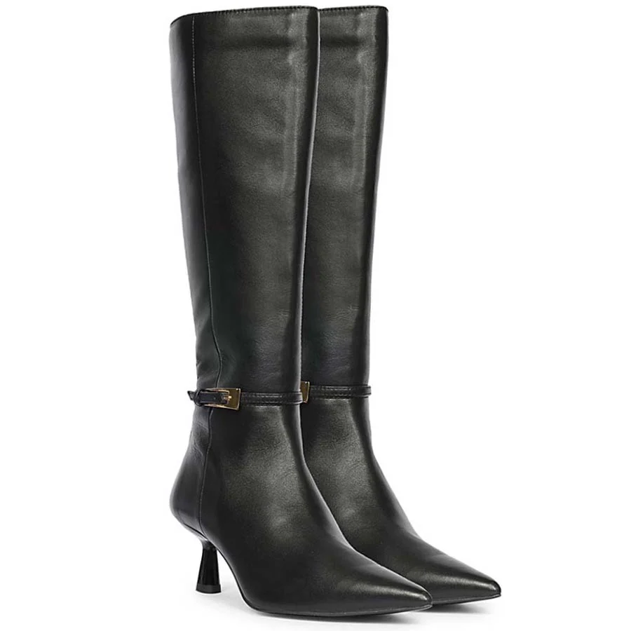 Saint Elara Buckle Embellished Black Leather Long Boots - Image 3