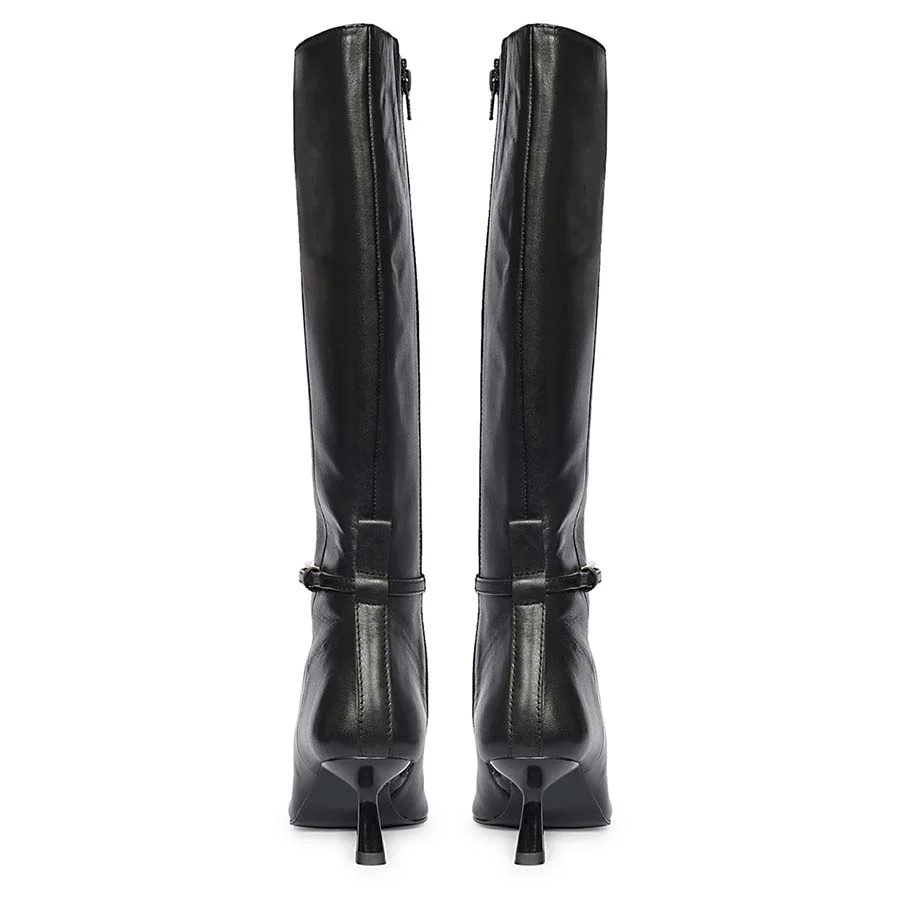 Saint Elara Buckle Embellished Black Leather Long Boots - Image 4