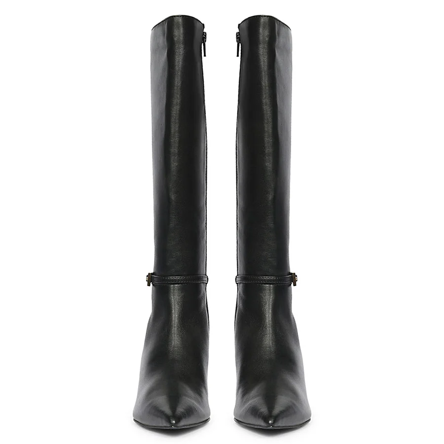 Saint Elara Buckle Embellished Black Leather Long Boots - Image 5