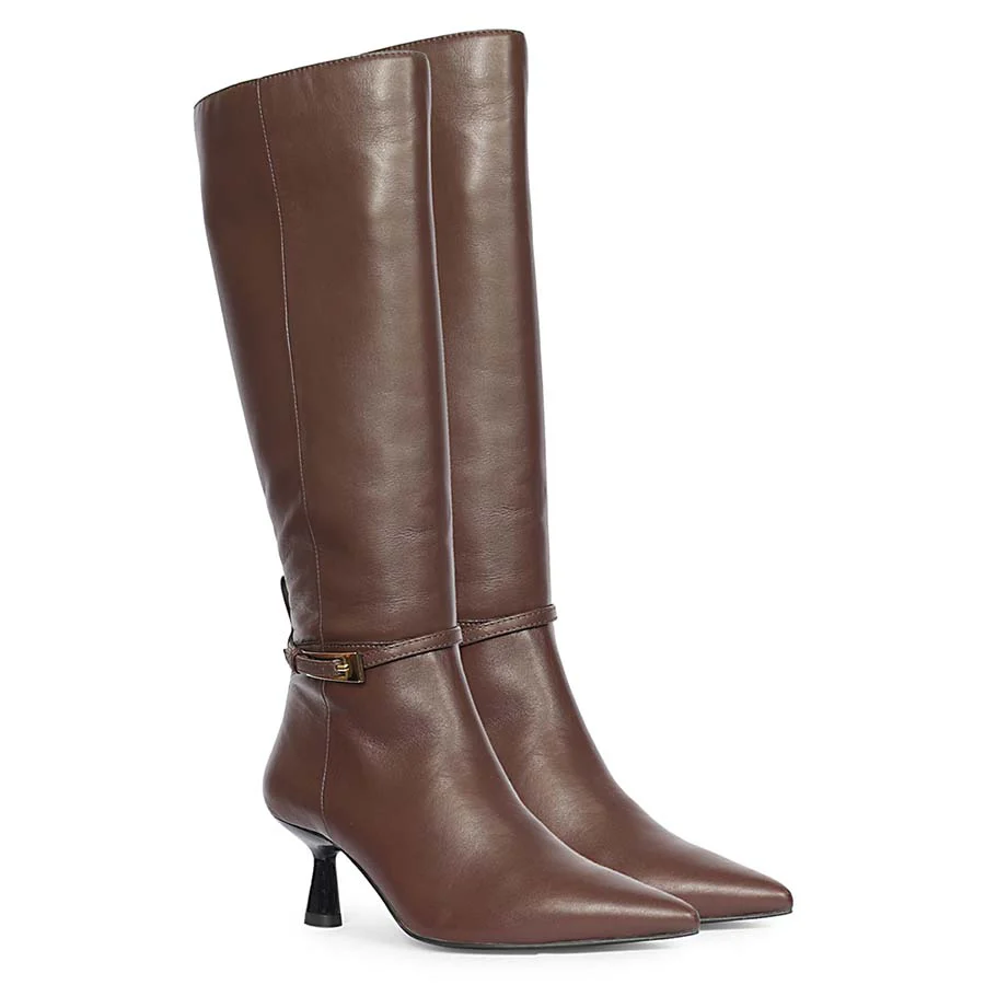 Saint Elara Buckle Embellished Brown Leather Long Boots - Image 2