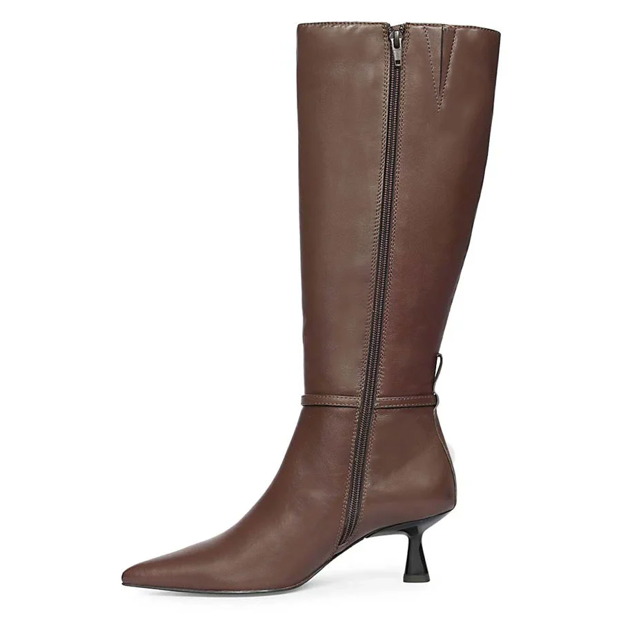 Saint Elara Buckle Embellished Brown Leather Long Boots - Image 3