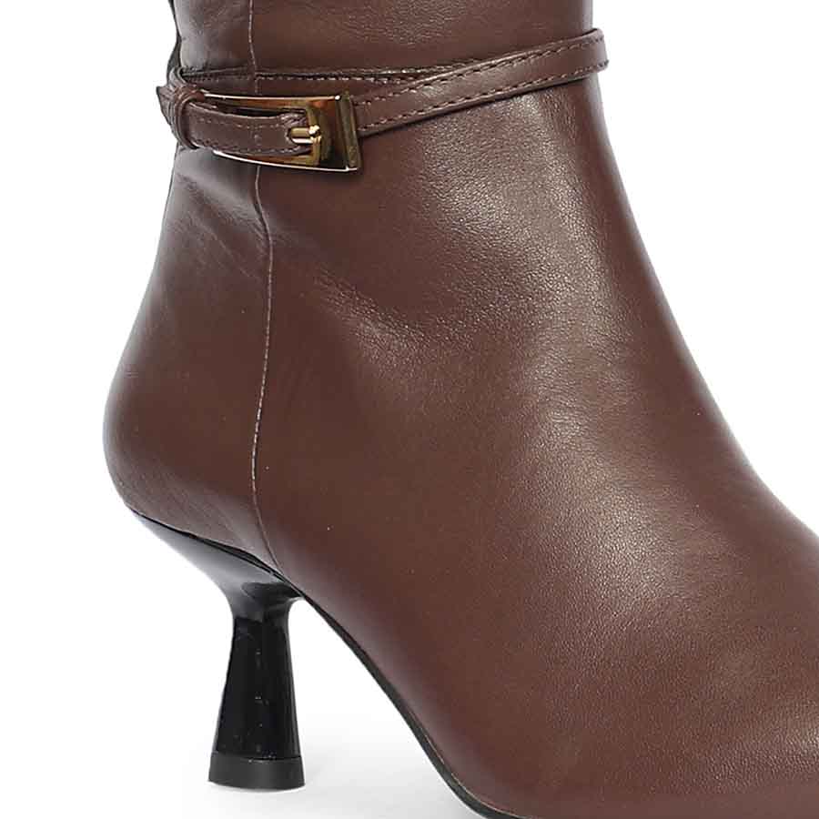Saint Elara Buckle Embellished Brown Leather Long Boots - Image 6