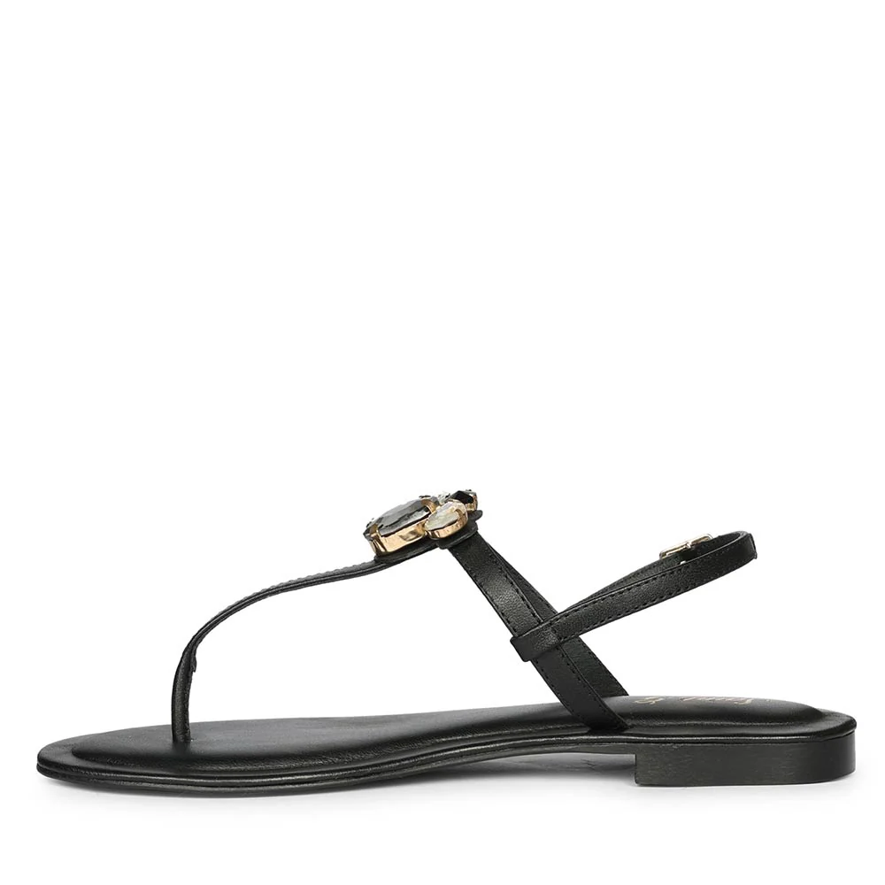 Saint Elara Stone Embellished Black Leather Sandals - Image 4