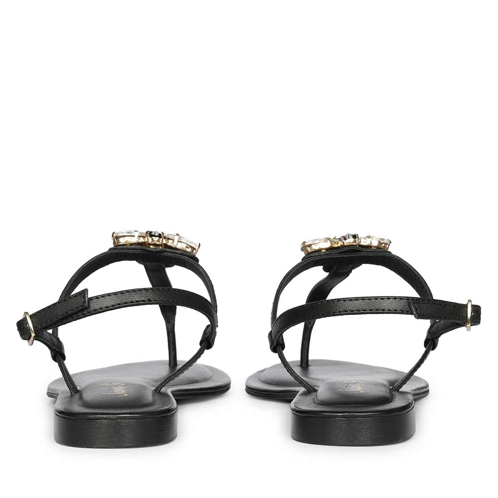 Saint Elara Stone Embellished Black Leather Sandals - Image 6