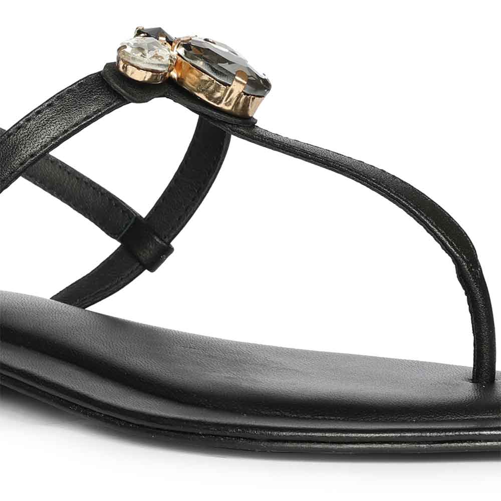 Saint Elara Stone Embellished Black Leather Sandals - Image 8