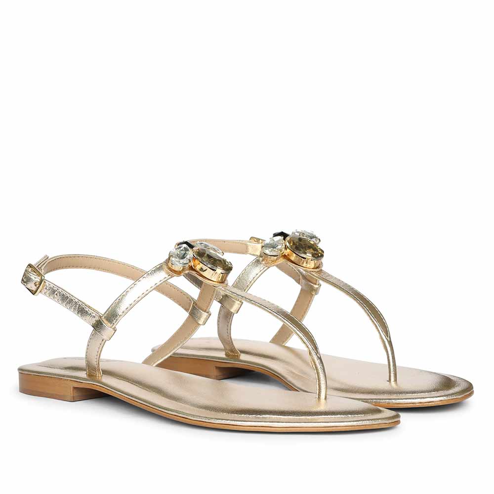 Saint Elara Stone Embellished Gold Leather Sandals - Image 3