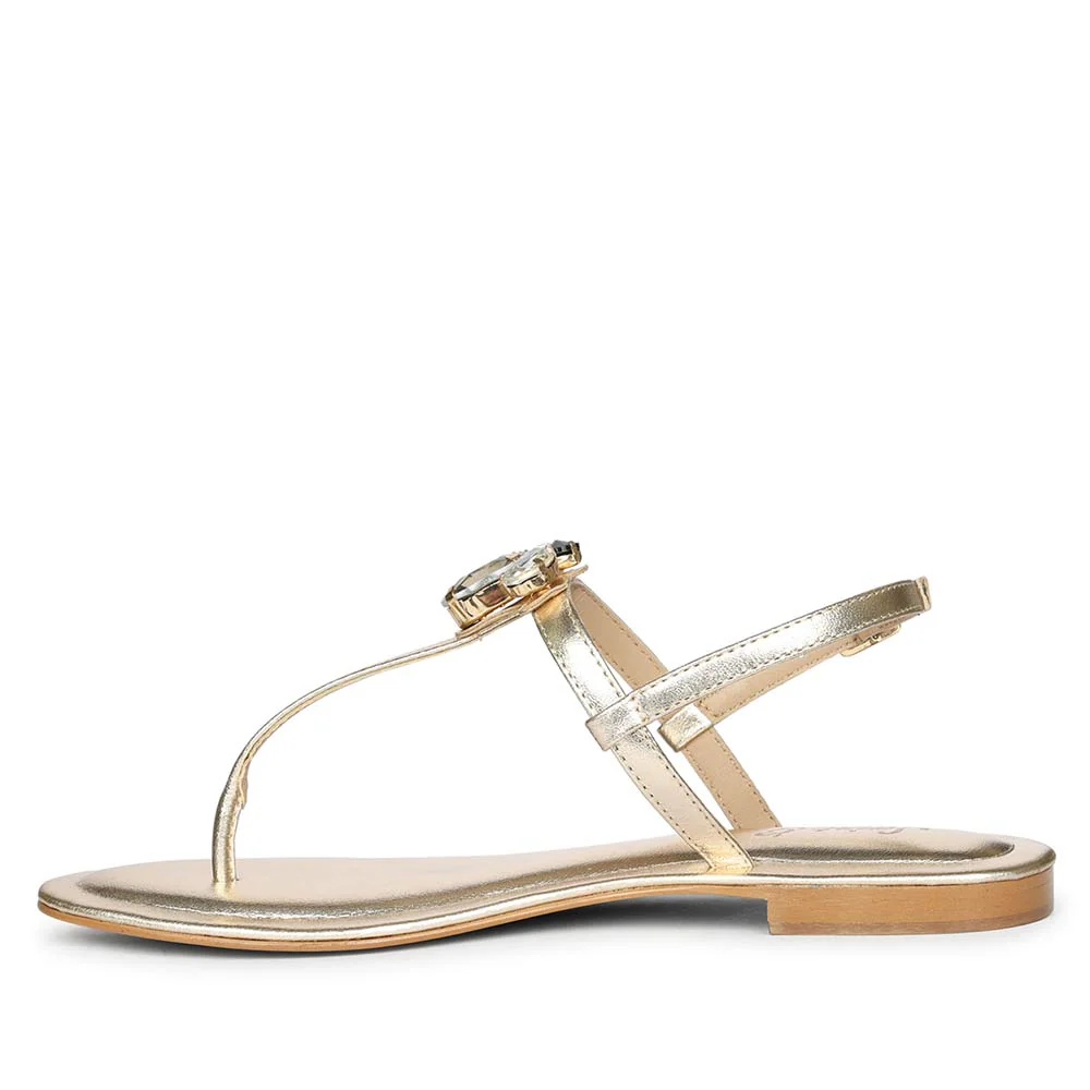 Saint Elara Stone Embellished Gold Leather Sandals - Image 4