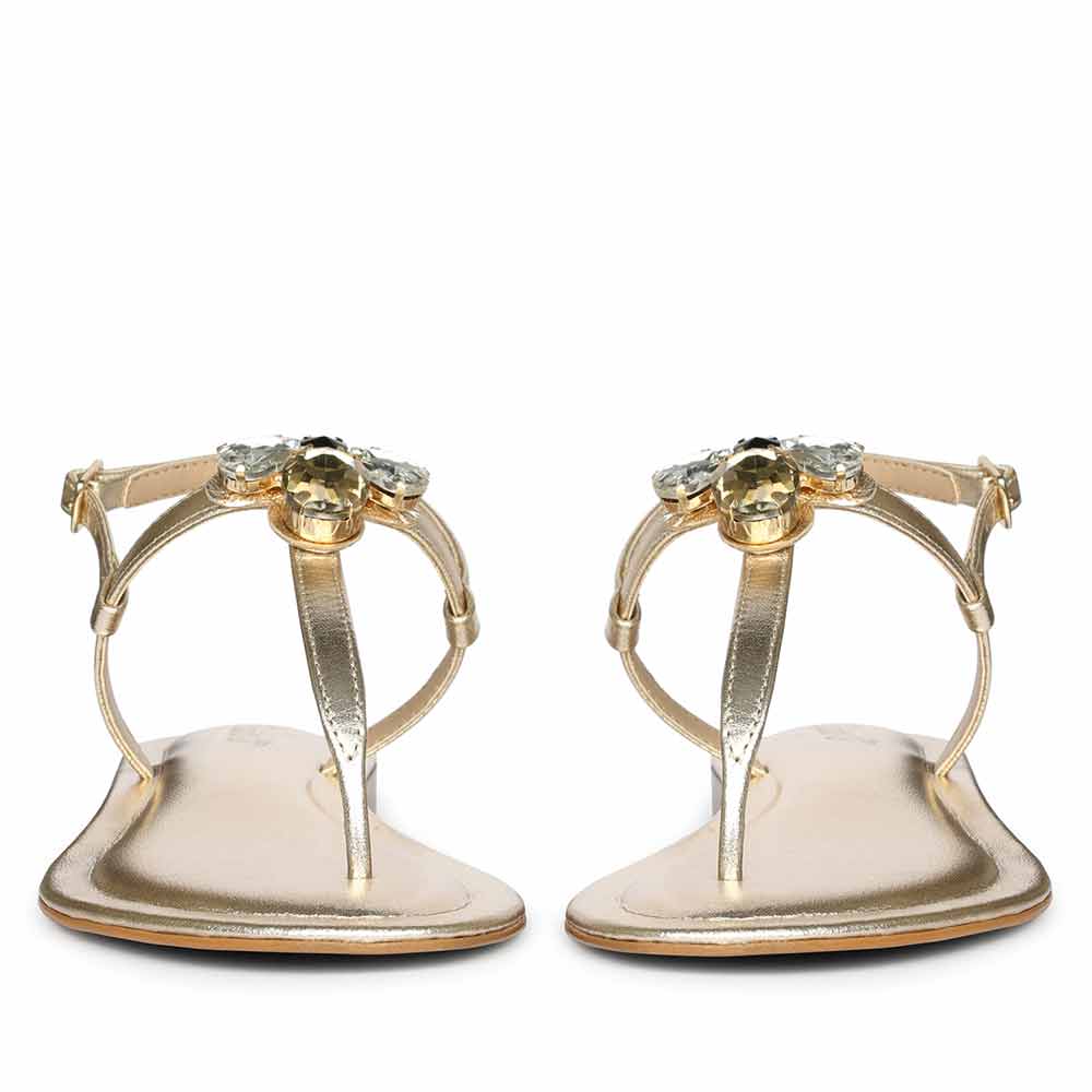 Saint Elara Stone Embellished Gold Leather Sandals - Image 5