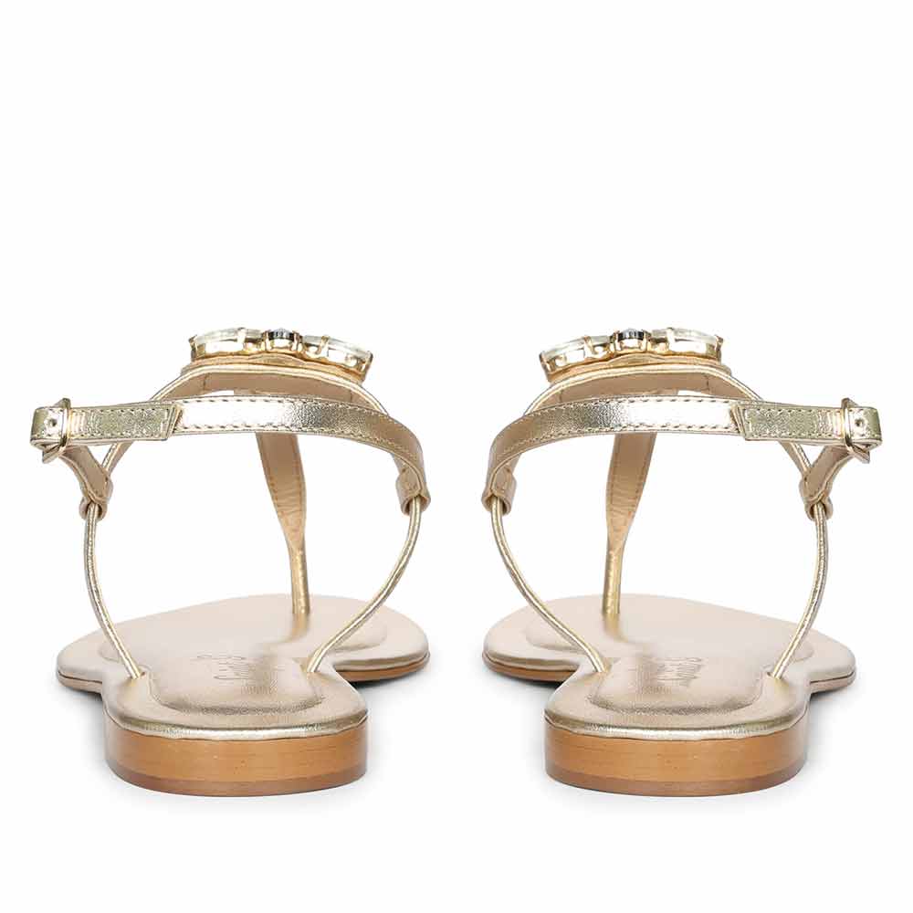 Saint Elara Stone Embellished Gold Leather Sandals - Image 6